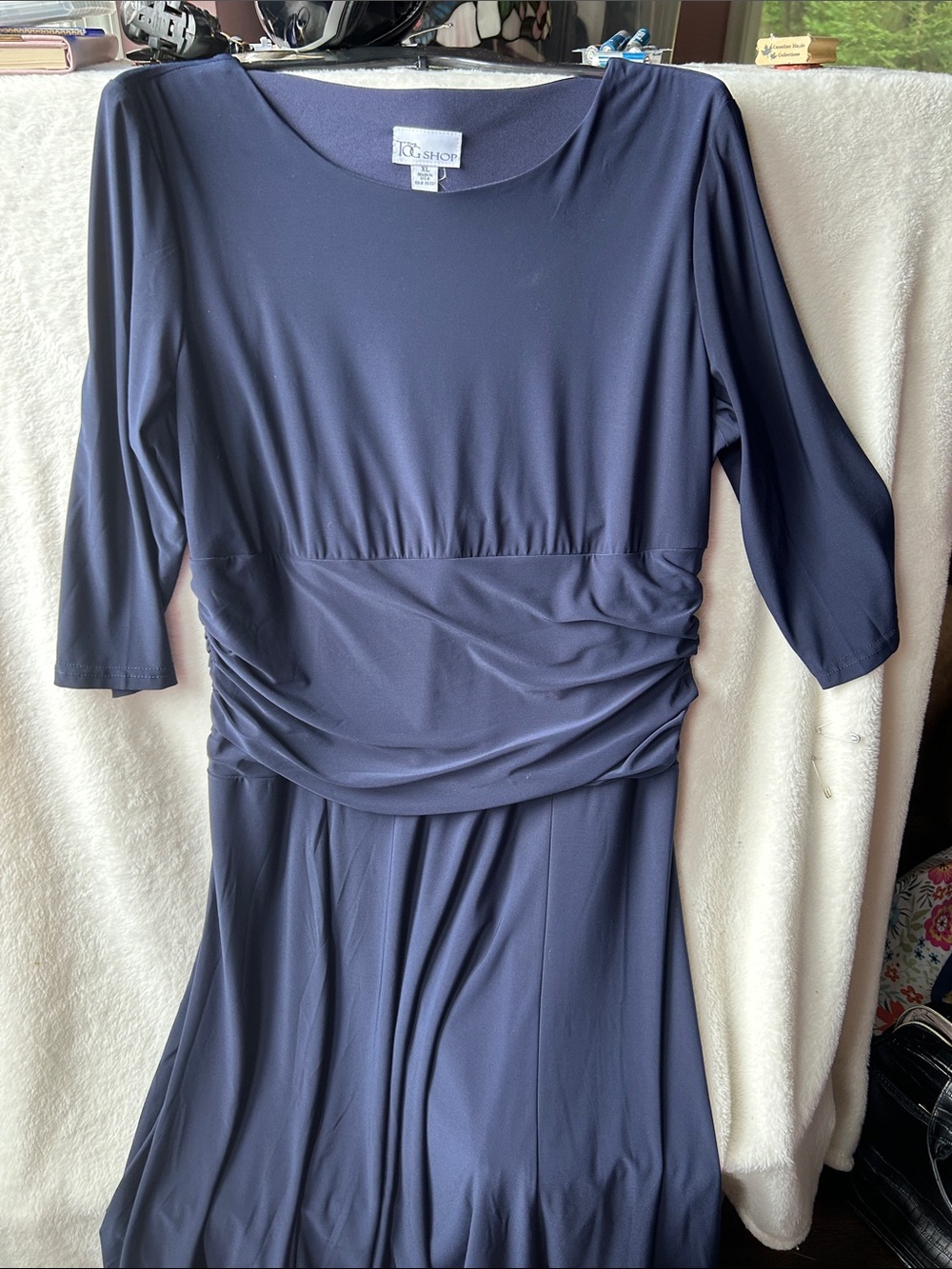 The Tog shop Women's Navy Blue Ruched Waist Jersey Dress made in USA